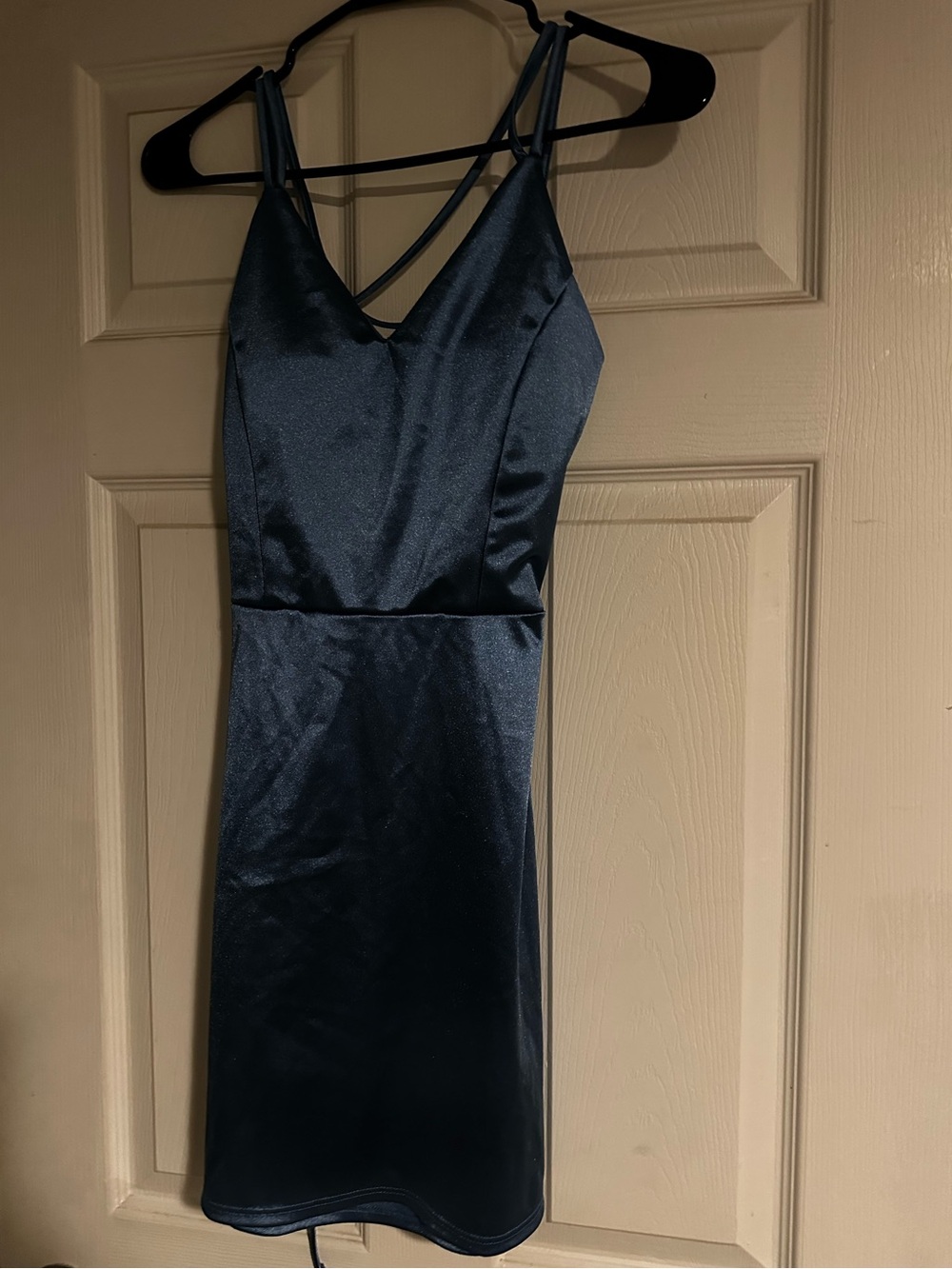 Windsor Navy Satin Mini Slip Dress with Double Spaghetti Straps